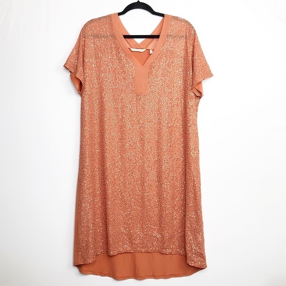 SOFT surroundings peach sequin high low hem The neck dress - Picture 11 of 13